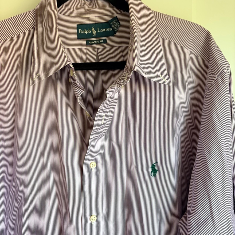 Ralph Lauren Men’s Purple Striped Button-Down Dress Shirt | 17.5 34/35 - Picture 3 of 5